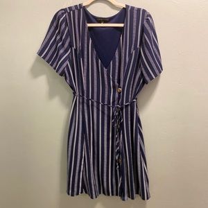 Button wrapped striped dress